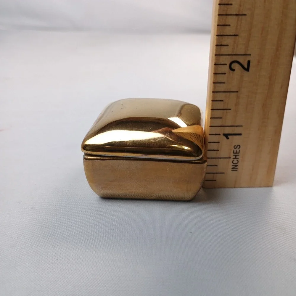 Fitz And Floyd Vintage Miniature Trinket Box, Gold Color Fine Porcelain